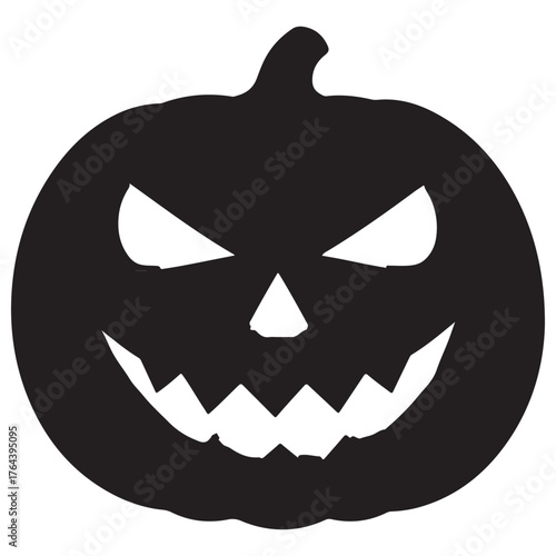 Spooky Black Pumpkin Silhouette Vector Icon with Carved Scary Face