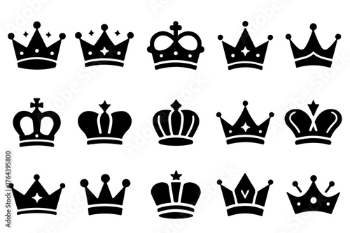Crown icon set vector illustration of royal luxury symbols for king and queen collection
