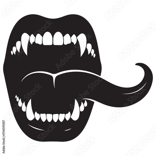 Monochromatic Open Mouth with Sharp Fangs and Extended Tongue Design