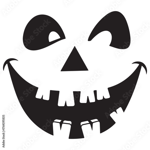 Stylized Black Halloween Jack-o'-Lantern Smiling Face Design
