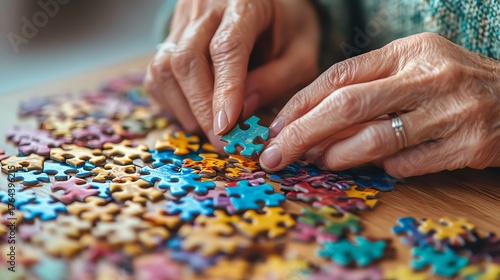 Hands engaging with colorful puzzle pieces.