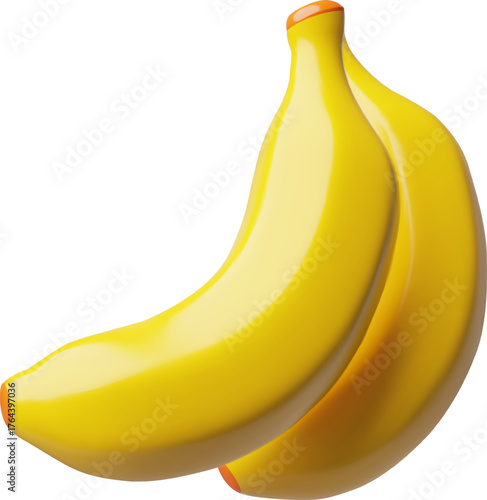 Bunch of bananas 3D plastic style, vector tropical fresh fruit, cartoon yellow banana snack, farm organic sweet food