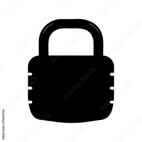 Black Silhouette of a Closed Padlock on a White Background, Security Icon