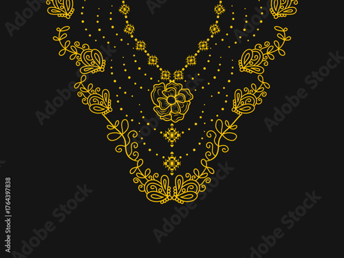 Floral neckline pattern. Geometric design. for decoration, textile, fabric, clothing. natural botanical style.