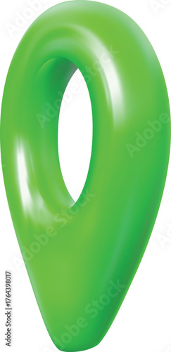 GPS navigation icon, bright green, side view, realistic 3D map pin icon.