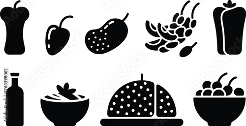 Black silhouette food and drink icons collection