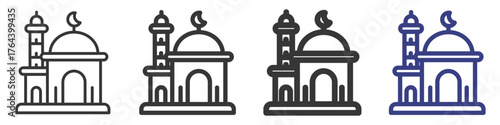 Mosque Icon Vectors Set Illustration with Outline Style Variation