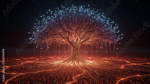 Árbol digital de fibra óptica en desierto de datos