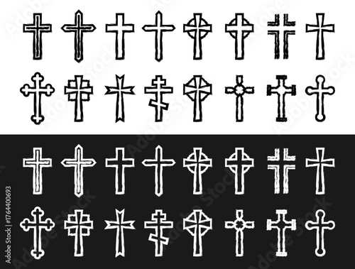Christian cross symbols collection presenting religious iconography
