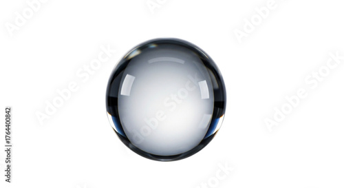 A single water droplet with reflections against a stark black background in a studio shot on transparent background