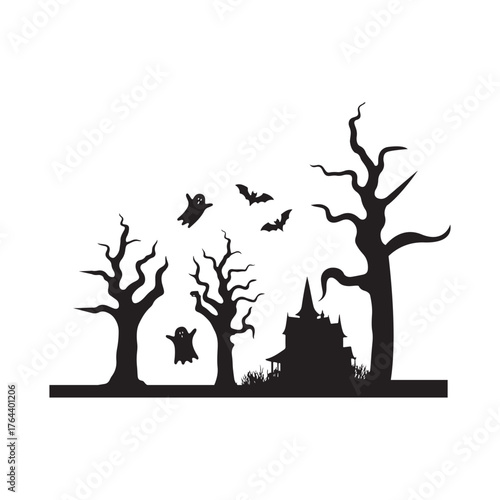 Black Color Esme Halloween Silhouette Vector Illustration, Solid White Background..