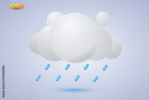3D vector cloud with raindrops. Rainy day element. Vector graphic element stock illustration
