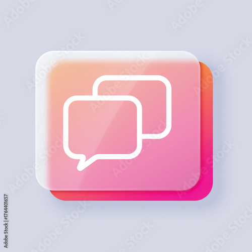 Square icon, pink gradient, blurred, with a speech bubble symbol, in the glassmorph style.