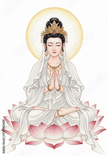 Gentle Compassion Bodhisattva of Compassion isolated watercolor vector illustration svg