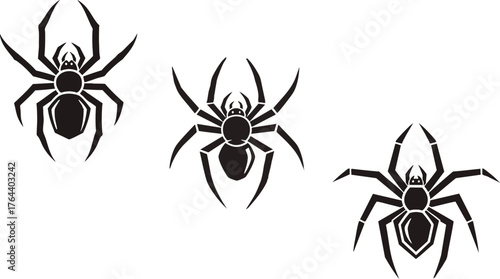Three spiders crawling in the dark halloween night illustration