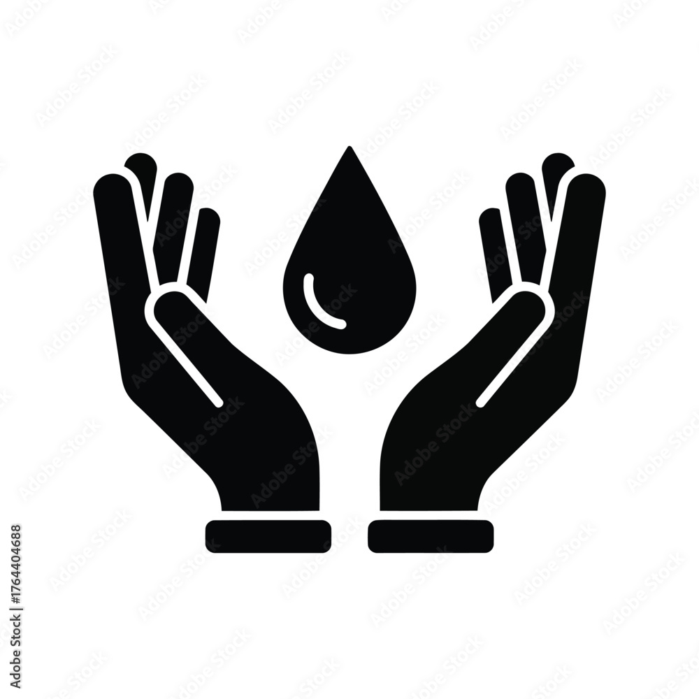 Obraz premium Hands cupping protecting water drop care health sustainability concept symbol icon vector