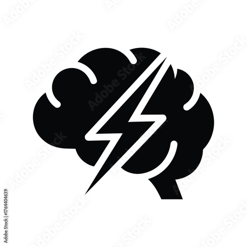 Lightning bolt striking brain silhouette symbolizing idea inspiration creativity mental energy vector