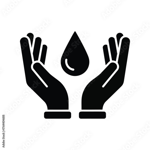 Hands cupping protecting water drop care health sustainability concept symbol icon vector
