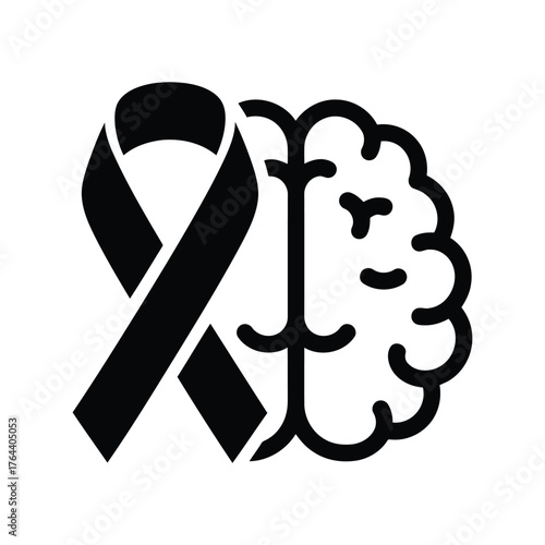 Brain health awareness symbol with black ribbon for medical support and grief vector