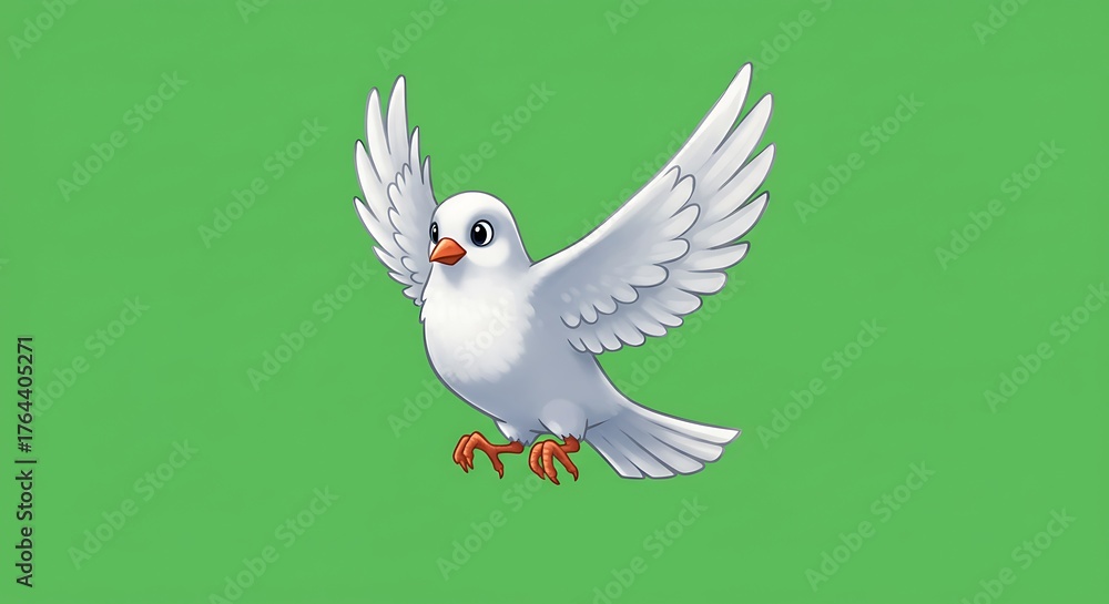 Obraz premium White dove soaring with open wings against a green background.