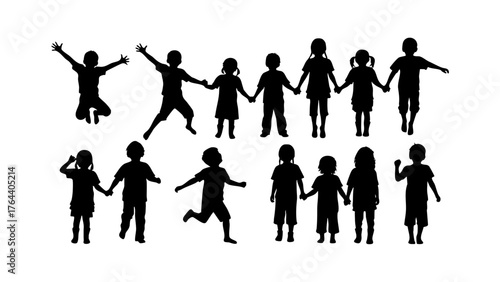 Silhouettes of Children Holding Hands Unity and Playfulness