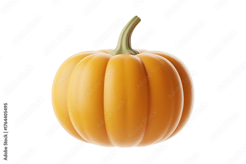 Obraz premium Vibrant orange pumpkin with a green stem, showcasing autumnal harvest and seasonal abundance.