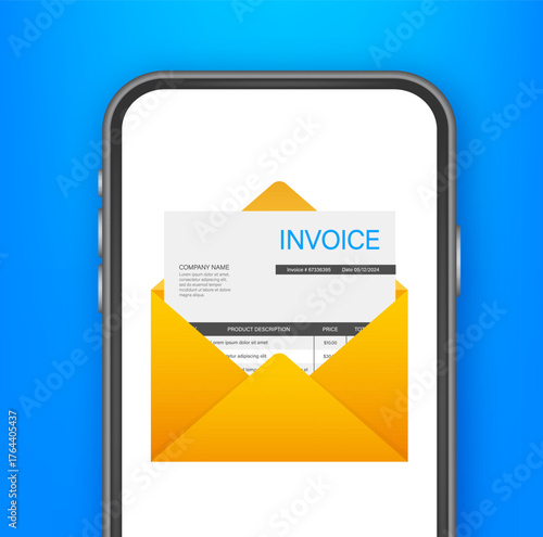 Smartphone showing email invoice in opened envelope