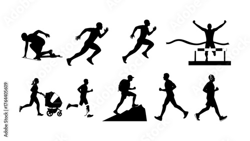 Collection of Silhouettes Representing Various Running and Athletic Activities