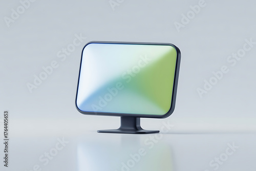 Modern monitor showcases a gradient of green and blue hues, reflecting a sleek, minimalist design.