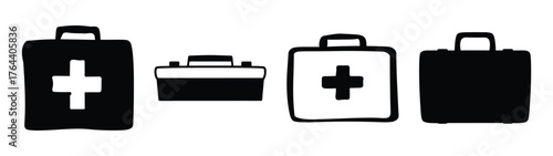 Collection of first aid kit icons representing emergency medical preparedness and safety supplies