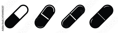 Set of four medicine capsules pill icons pharmaceutical health care medication treatment medicine supply