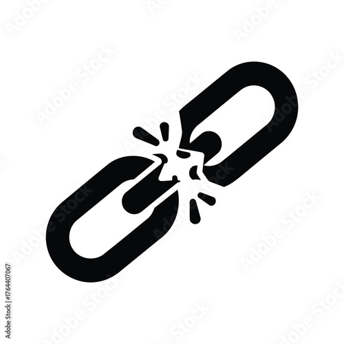 Broken chain link symbol representing disconnection internet error or system failure vector
