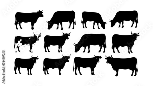 Black Silhouette Cow Icons A Vector Illustration Set for Various Design Applications