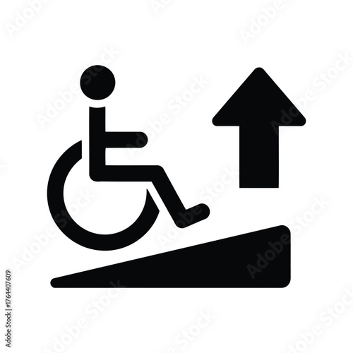 Accessible entrance ramp with wheelchair user symbol and up arrow icon for universal design vector