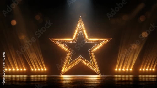theater stage show with glowing golden star light with spotlights 