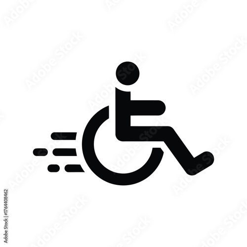 Modern accessible icon symbol of person in wheelchair moving fast with motion blur lines vector