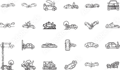 Car accident warning emergency outline icon