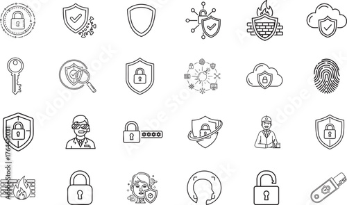 Cyber security data protection outline icon