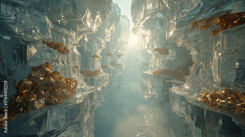 Cañón flotante de hielo y minerales dorados