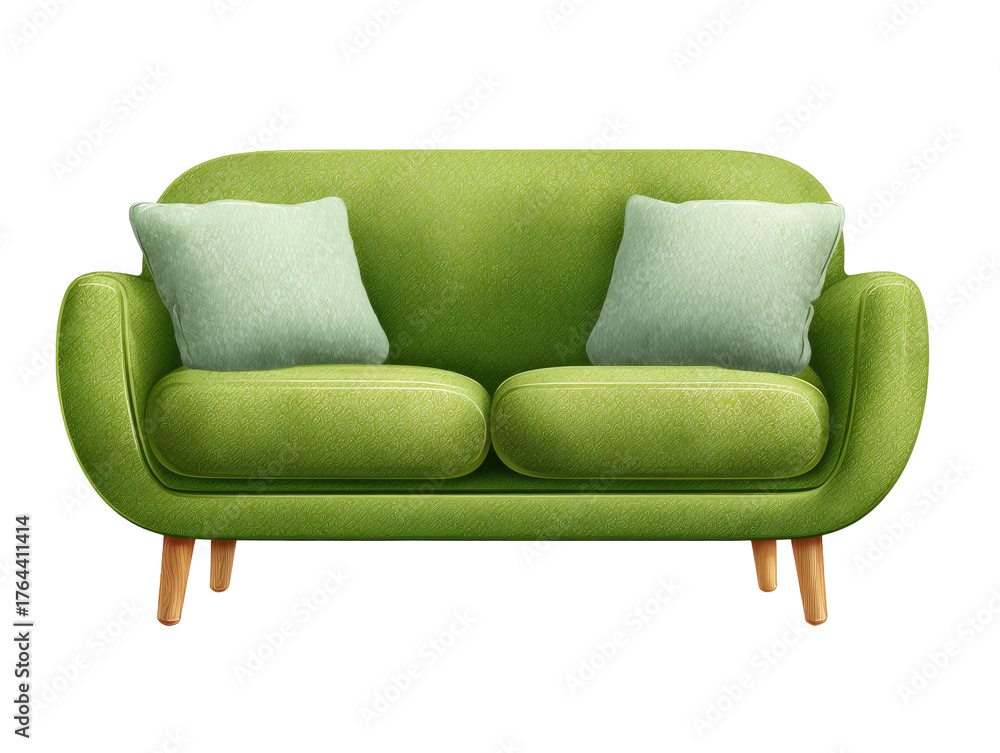 Fototapeta premium Green sofa with light-green pillows