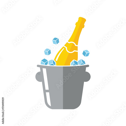 Refreshing golden champagne bottle chilling in ice bucket celebration beverage drinks vector