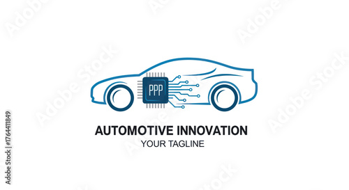 Automotive Innovation Logo Depicting Car and Integrated Circuitry.