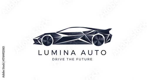 Futuristic geometric sports car logo for Lumina Auto.