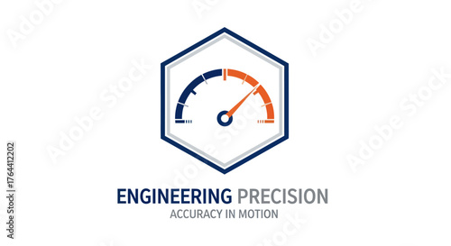 Engineering Precision Logo with Speedometer in Hexagon Frame.