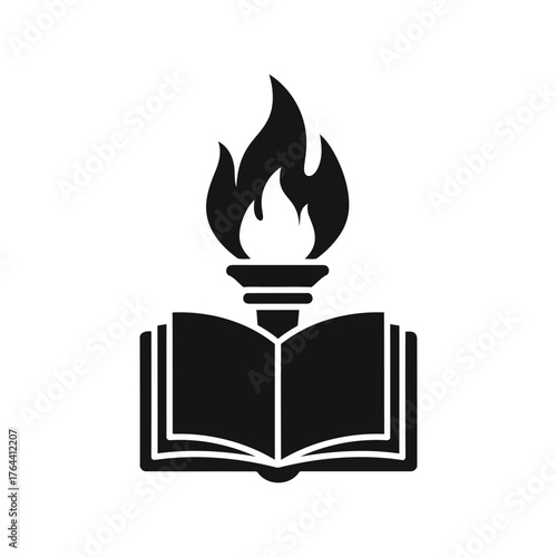 Open book with flaming torch symbolizing knowledge education wisdom enlightenment inspiration learning vector