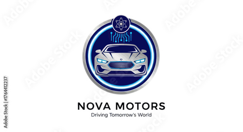 Nova Motors Logo with Futuristic Car Emblem.