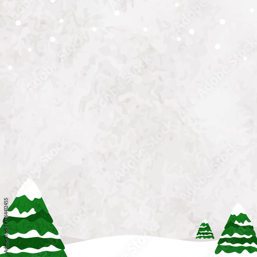 水彩の雪景色の背景フレームイラスト（四角・正方形）