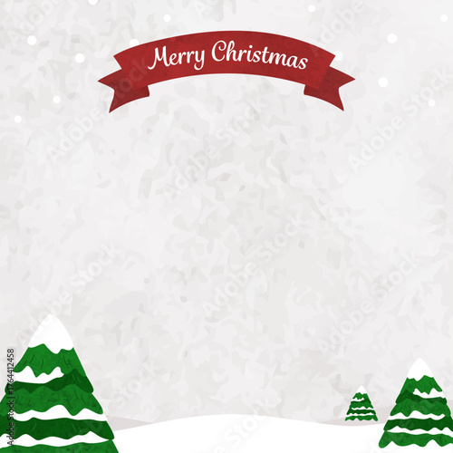 水彩の雪景色のクリスマス背景フレームイラスト（メリークリスマス・四角・正方形）