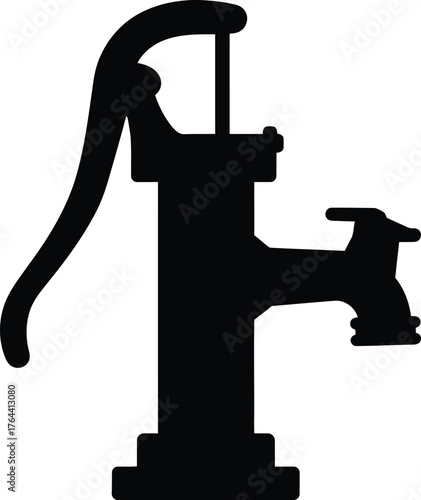Classic black silhouette of a vintage hand water pump iconic rural fixture essential for traditional wells and outdoor water access vector