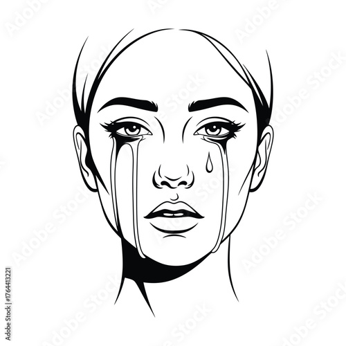 Illustration of a distressed woman shedding tears in a dramatic, sorrowful expression
